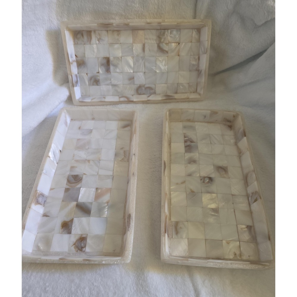 Vintage Mother of Pearl Vanity Tray, 9.5" Mosaic Shell Catchall Dish